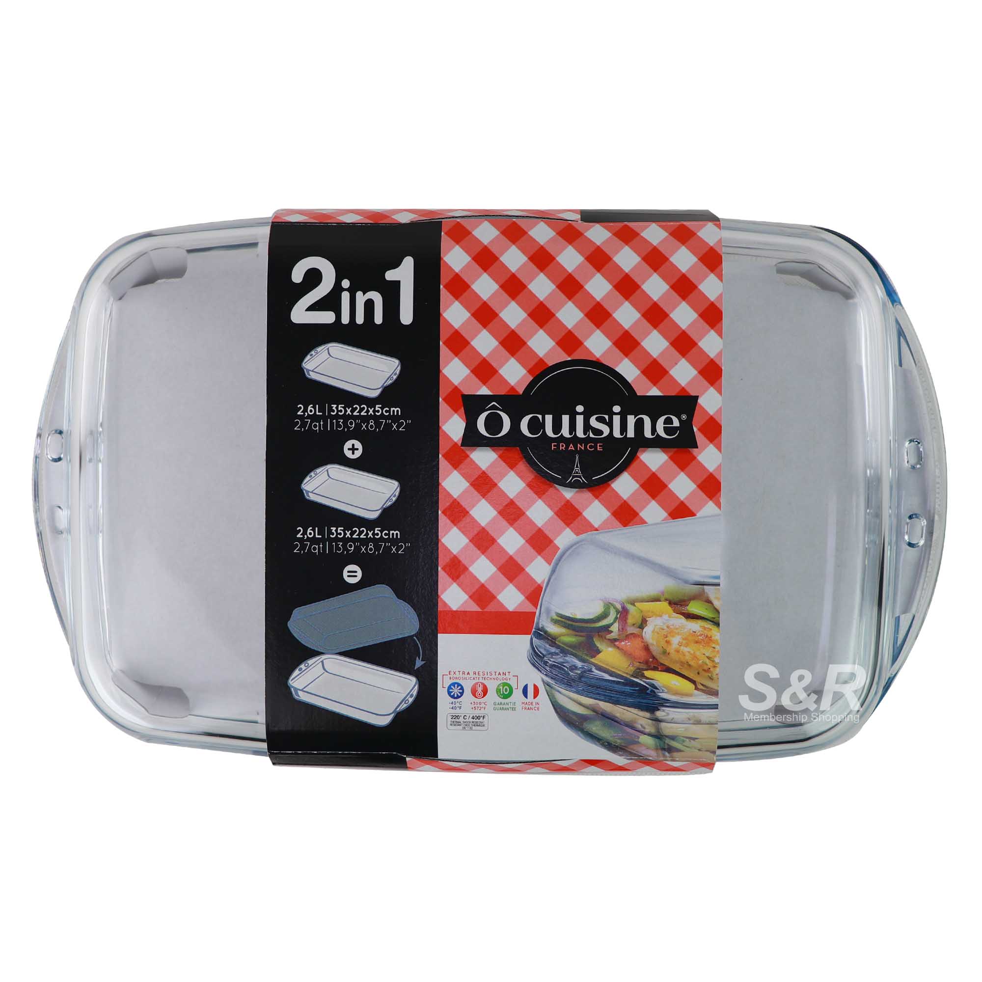 O Cuisine 2-in-1 Rectangular Roaster Borosilicate Glass 2.6L